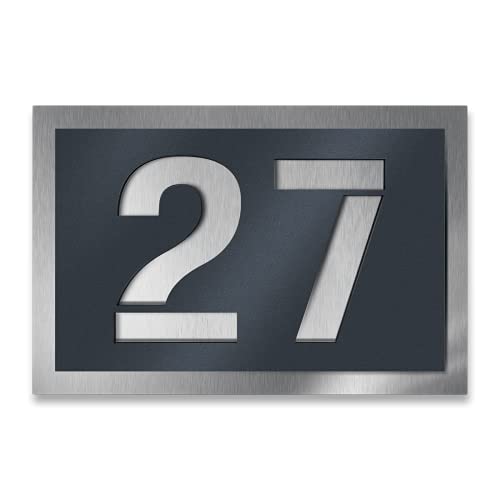 Metzler Edelstahl Hausnummer Caesar in Anthrazit RAL 7016 - Rostfrei, Wetterfest & Individuell - Made in Germany - Rechteckiges Türschild, Größe: 16 x 11 cm von Metzler