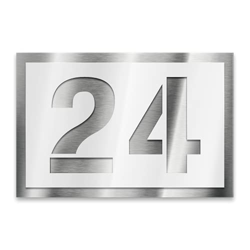 Metzler Hausnummer Edelstahl, individuelles Hausnummernschild in Weiß, Straßenschild mit Hausnummer, V2A-Edelstahl, kratzfest, robust, gebürstet, 3D-Effekt, Made in Germany, Größe: 16 x 11 cm von Metzler