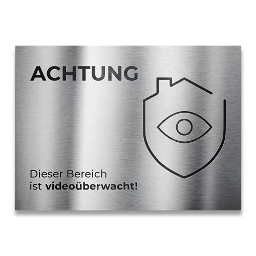 Metzler Edelstahl Hinweisschild - Türschild "ACHTUNG Dieser Bereich ist videoüberwacht" - Selbstklebend - Größe: 11 x 8 cm von Metzler