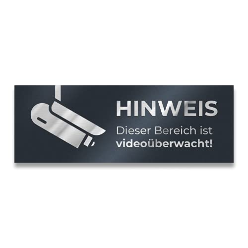 Metzler Edelstahl Hinweisschild Videoüberwachung in Anthrazit - Pulverbeschichtet RAL7016 matt - Türschild "Hinweis Dieser Bereich ist Videoüberwacht" - Selbstklebend - Größe: 8,5 x 3 cm von Metzler