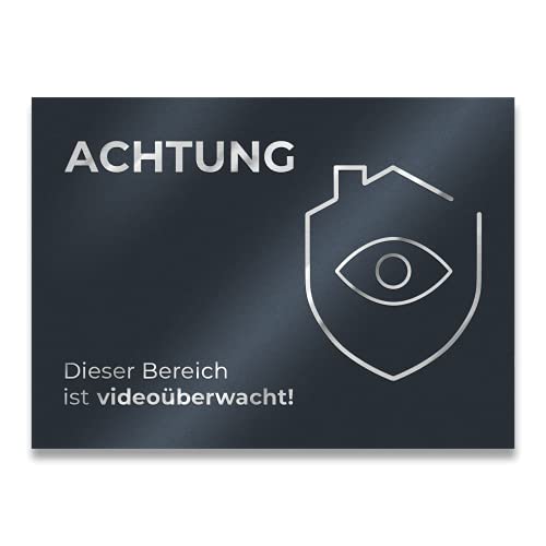 Metzler Edelstahl Hinweisschild in Anthrazit - Türschild "ACHTUNG Dieser Bereich ist videoüberwacht" - Pulverbeschichtet RAL7016 matt - Selbstklebend - Größe: 11 x 8 cm von Metzler