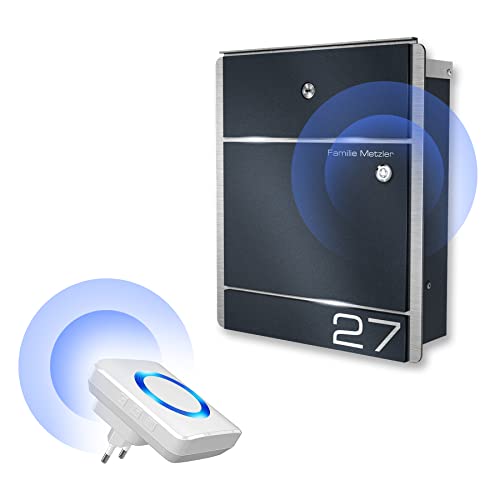 Metzler Exklusiver Briefkasten mit integrierter Funkklingel Modell 01 - großer Funkklingel Postkasten mit Steckdosen-Funk-Empfänger und Gravur - Anthrazit RAL 7016 - Größe: 330 x 385 mm Metzler Exklusiver Briefkasten mit integrierter Funkklingel Modell 01 - großer Funkklingel Postkasten mit Steckdosen-Funk-Empfänger und Gravur - Anthrazit RAL 7016 - Größe: 330 x 385 mm von Metzler