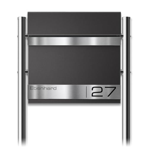 Metzler Standbriefkasten in Eisenglimmer Stencil - Edelstahl-Namensschild, Zeitungsfach & Ständer - Pulverbeschichtung in DB 703 - Personalisierbare Gravur - Witterungsbeständig - Größe: 37x37x10,5 cm von Metzler