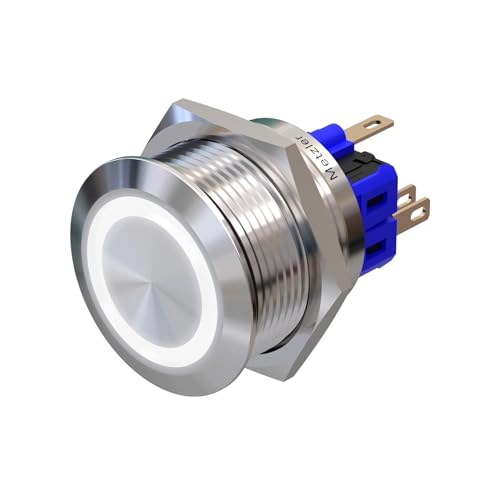 Metzler - Drucktaster 25mm - LED Ringbeleuchtung Weiß - IP67 IK10 - Edelstahl - Flach - Lötkontakte von Metzler