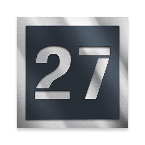 Metzler Edelstahl Hausnummer Caesar in Anthrazit RAL 7016 - Rostfrei, Wetterfest & Individuell - Made in Germany - Quadratisches Türschild, Größe: 23 x 23 cm von Metzler