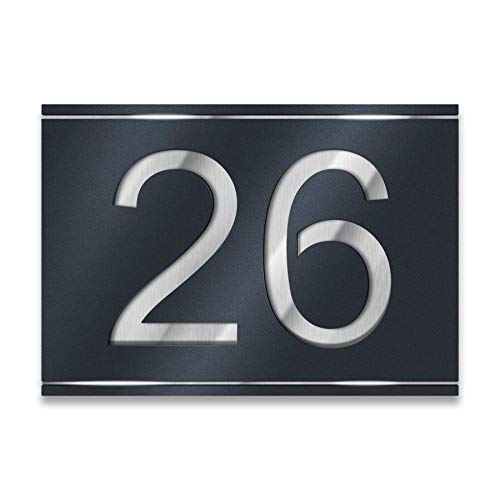Metzler Hausnummer aus V2A Edelstahl - Anthrazit RAL 7016 - Hausnummernschild mit ausgelaserter Hausnummer - Inkl. Beschriftung - Anthrazit, Größe: 21,5 x 15 cm von Metzler
