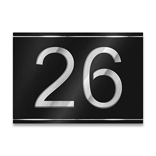 Metzler Hausnummer aus V2A Edelstahl - Tiefschwarz RAL 9005 - Hausnummernschild mit ausgelaserter Hausnummer - Inkl. Beschriftung - Schwarz, Größe: 21,5 x 15 cm von Metzler