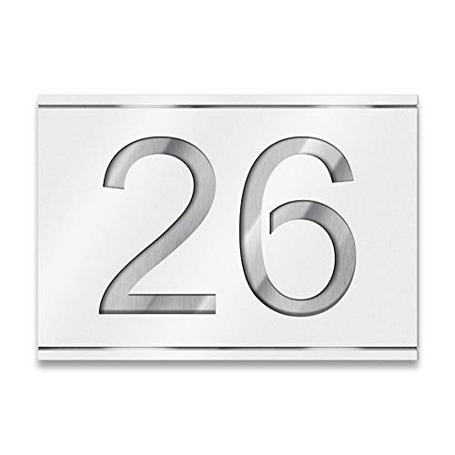 Metzler Hausnummer aus V2A Edelstahl - Verkehrsweiß RAL 9016 - Hausnummernschild mit ausgelaserter Hausnummer - Inkl. Beschriftung - Weiß, Größe: 16 x 11 cm von Metzler