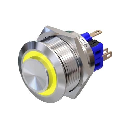 Metzler - Drucktaster 25mm - LED Ringbeleuchtung Gelb - IP67 IK10 - Edelstahl - Hervorstehend - Lötkontakte von Metzler