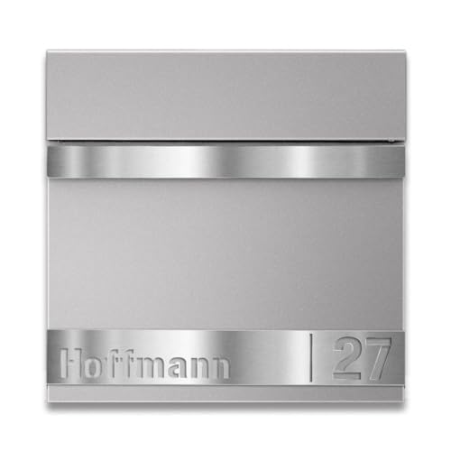 Metzler Massiver Briefkasten in Graualuminium Gustav - Inkl. Zeitungsfach - Wandbriefkasten mit Namensschild aus V2A Edelstahl - Pulverbeschichtung in RAL 7016 - Postkasten, Größe: 37 x 37 x 10,5 cm von Metzler