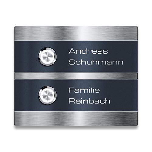Metzler Moderne Edelstahl Türklingel Magneto - Inklusive Gravur & LED Taster - Anthrazit RAL7016 - Austauschbare Namensschilder - 2-fach von Metzler