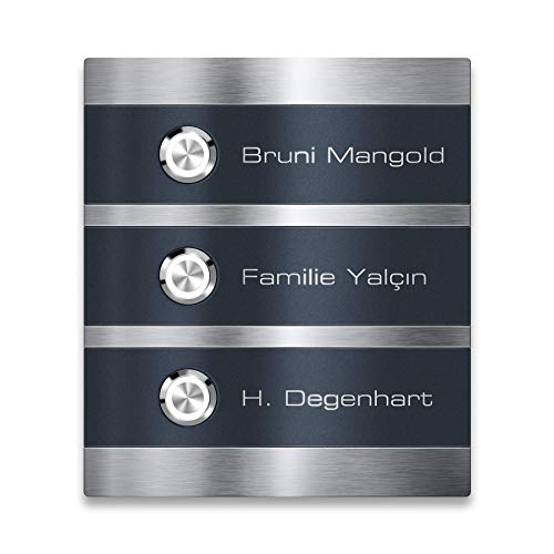 Metzler Moderne Edelstahl Türklingel Magneto - Inklusive Gravur & LED Taster - Anthrazit RAL7016 - Austauschbare Namensschilder - 3-fach von Metzler