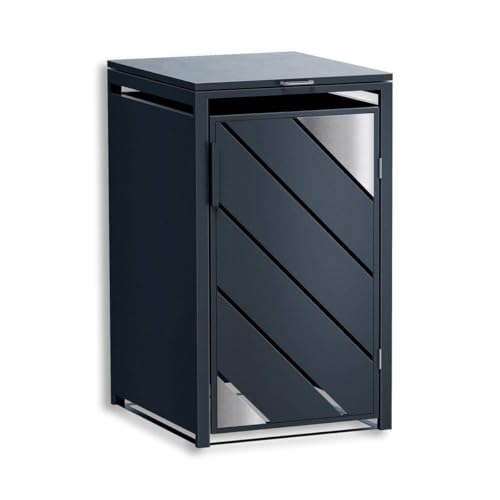 Metzler Mülltonnenbox 1er 240L in Anthrazit mit Edelstahl Akzenten | Für 1 Tonne aus Stahl wetterfest & abschließbar | Mülltonnenverkleidung außen mit Automatikdeckel | Müllbox für Garten & Einfahrt von Metzler