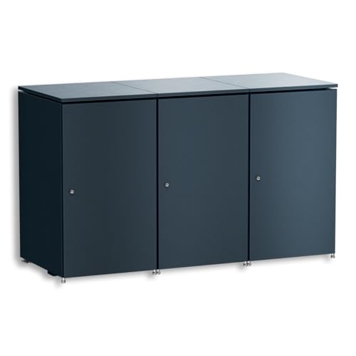 Metzler Mülltonnenbox 3er 240L in Anthrazit | Für 3 Tonnen aus Aluminium rostfrei & abschließbar | Mülltonnenverkleidung außen mit Automatikdeckel & höhenverstellbare Füße | Müllbox für Garten von Metzler
