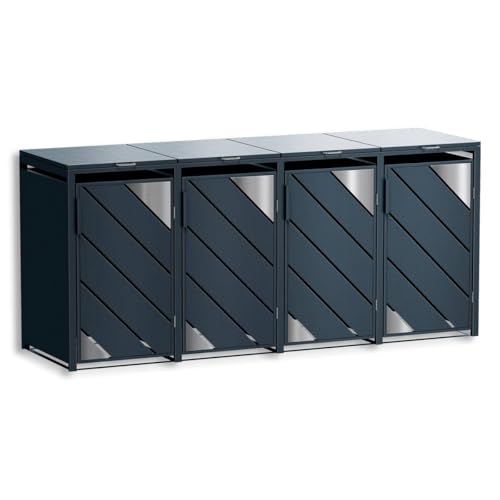 Metzler Mülltonnenbox 4er 240L in Anthrazit mit Edelstahl Akzenten | Für 4 Tonnen aus Stahl wetterfest & abschließbar | Mülltonnenverkleidung außen mit Automatikdeckel | Müllbox für Garten & Einfahrt Metzler Mülltonnenbox 4er 240L in Anthrazit mit Edelstahl Akzenten | Für 4 Tonnen aus Stahl wetterfest & abschließbar | Mülltonnenverkleidung außen mit Automatikdeckel | Müllbox für Garten & Einfahrt von Metzler