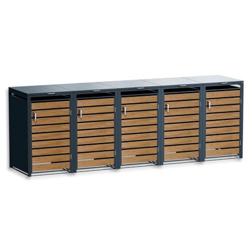 Metzler Mülltonnenbox 5er 240L 240L in Anthrazit & Holzoptik | 5 Tonnen | wetterfest | Container | Abfallbehälter | Tonnenhaus |abschließbar | Gartenbox | Müllbox von Metzler