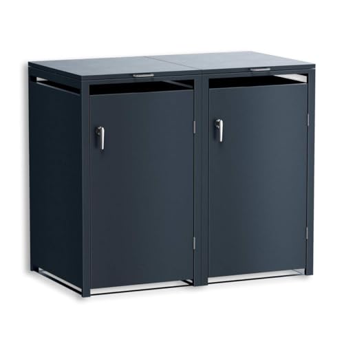 Metzler Mülltonnenbox in Anthrazit 2er Tonnen, Kapazität bis 240L, witterungsbeständiger und pulverbeschichteter Stahl mit Automatikdeckel, abschließbar, Tonnenhaus, Garten- und Müllbox von Metzler