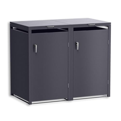 Metzler Mülltonnenbox in Eisenglimmer DB703 2er Tonnen, Kapazität bis 240L, witterungsbeständiger und pulverbeschichteter Stahl mit Automatikdeckel, abschließbar, Garten- und Müllbox für 2 Tonnen Metzler Mülltonnenbox in Eisenglimmer DB703 2er Tonnen, Kapazität bis 240L, witterungsbeständiger und pulverbeschichteter Stahl mit Automatikdeckel, abschließbar, Garten- und Müllbox für 2 Tonnen von Metzler
