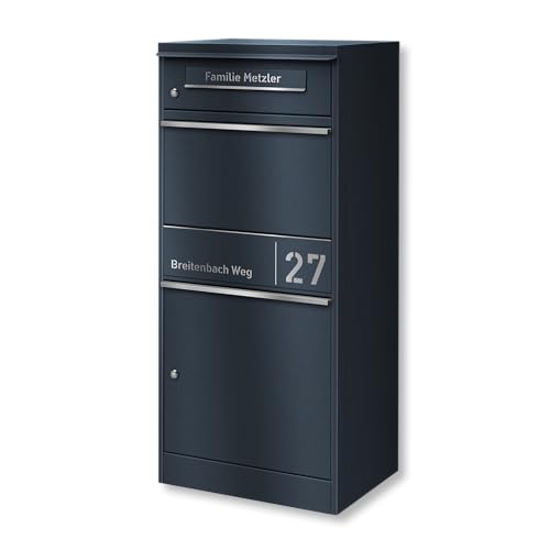 Metzler Paketbox – Briefkasten mit großem Paketfach, Paketbox draußen, Standbriefkasten, Postbox rostfrei und massiv, Edelstahl Anthrazit RAL 7016, personalisiert mit Gravur Metzler Paketbox – Briefkasten mit großem Paketfach, Paketbox draußen, Standbriefkasten, Postbox rostfrei und massiv, Edelstahl Anthrazit RAL 7016, personalisiert mit Gravur von Metzler