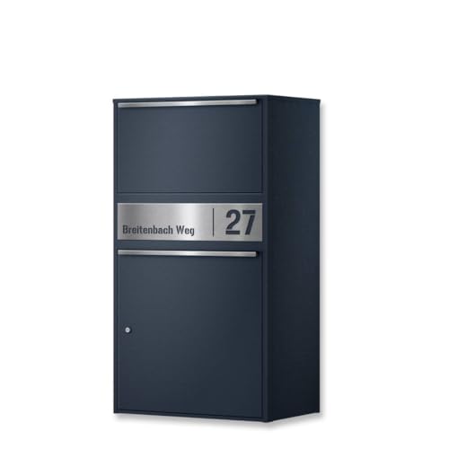 Metzler Paketbox draußen groß XXL, Paketkasten in Anthrazit RAL7016, Postbox personalisiert mit Edelstahl Namensschild Gravur, rostfrei und wasserdicht - Bispo Max 2 von Metzler