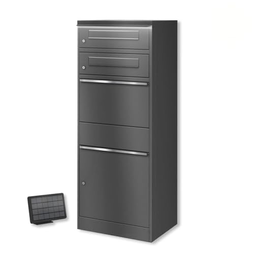 Metzler Paketbox mit LED-Solarbeleuchtung und 2 abschließbaren Briefkästen in Eisenglimmer ohne Gravur, wetterfest und freistehend aus Stahl, ideal für kontaktlose Lieferung und sicheren Paketempfang Metzler Paketbox mit LED-Solarbeleuchtung und 2 abschließbaren Briefkästen in Eisenglimmer ohne Gravur, wetterfest und freistehend aus Stahl, ideal für kontaktlose Lieferung und sicheren Paketempfang von Metzler