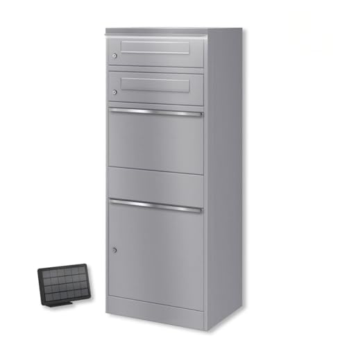Metzler Paketbox mit 2 Briefkästen und LED solar Beleuchtung, 2er Briefkasten mit Paketfach, Paketkasten beleuchtet solar, Großer Outdoor Paketbriefkasten in Graualuminium RAL 9007 - Bispo Metzler Paketbox mit 2 Briefkästen und LED solar Beleuchtung, 2er Briefkasten mit Paketfach, Paketkasten beleuchtet solar, Großer Outdoor Paketbriefkasten in Graualuminium RAL 9007 - Bispo von Metzler
