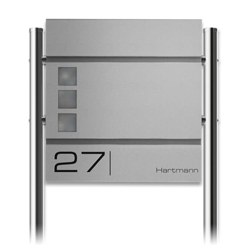 Metzler Standbriefkasten Cube in RAL 9007 Graualuminium - Name & Hausnummer als Lasergravur - Design Briefkasten mit Zeitungsfach, Sichtfenster & Ständer - Größe: 37 x 37 x 10,5 cm - Höhe 120 cm Metzler Standbriefkasten Cube in RAL 9007 Graualuminium - Name & Hausnummer als Lasergravur - Design Briefkasten mit Zeitungsfach, Sichtfenster & Ständer - Größe: 37 x 37 x 10,5 cm - Höhe 120 cm von Metzler