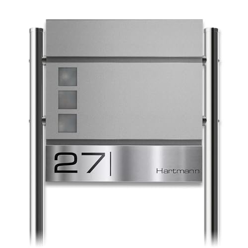 Metzler Standbriefkasten Oltmann mit Edelstahl-Namensschild - Design Briefkasten inkl. Zeitungsfach & Gravur in RAL 9007 Graualuminium - Briefkasten mit Fenster - 37 x 37 x 10,5 cm - Höhe 120 cm Metzler Standbriefkasten Oltmann mit Edelstahl-Namensschild - Design Briefkasten inkl. Zeitungsfach & Gravur in RAL 9007 Graualuminium - Briefkasten mit Fenster - 37 x 37 x 10,5 cm - Höhe 120 cm von Metzler