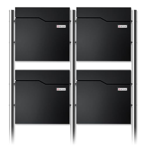 Metzler Standbriefkasten für 4 Parteien in RAL 9005 Tiefschwarz – Briefkasten freistehend 4er für Mehrfamilienhaus mit Zeitungsfach, Edelstahl Standfüße und austauschbarem Namensschild Metzler Standbriefkasten für 4 Parteien in RAL 9005 Tiefschwarz – Briefkasten freistehend 4er für Mehrfamilienhaus mit Zeitungsfach, Edelstahl Standfüße und austauschbarem Namensschild von Metzler