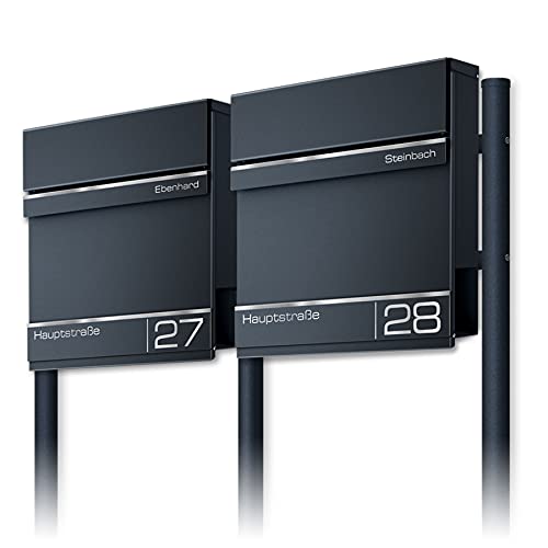 Metzler Standbriefkasten für Mehrfamilienhaus 2er in Anthrazit RAL7016 – Freistehender Doppelbriefkasten für 2 Familienhaus mit Zeitungsfach und Anthrazit Standfüße – Lesergravur – Hermann Metzler Standbriefkasten für Mehrfamilienhaus 2er in Anthrazit RAL7016 – Freistehender Doppelbriefkasten für 2 Familienhaus mit Zeitungsfach und Anthrazit Standfüße – Lesergravur – Hermann von Metzler