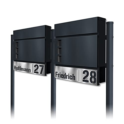 Metzler Standbriefkasten für Mehrfamilienhaus 2er in Anthrazit RAL7016 – Freistehender Doppelbriefkasten für 2 Familienhaus mit Zeitungsfach und Anthrazit Standfüße – Lesergravur – Svena Metzler Standbriefkasten für Mehrfamilienhaus 2er in Anthrazit RAL7016 – Freistehender Doppelbriefkasten für 2 Familienhaus mit Zeitungsfach und Anthrazit Standfüße – Lesergravur – Svena von Metzler