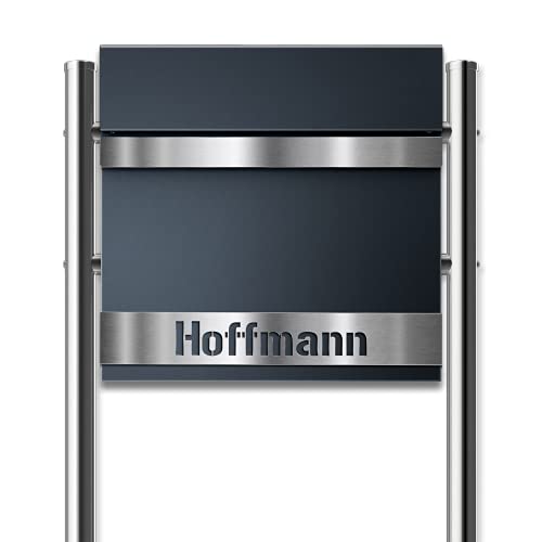 Metzler Standbriefkasten Asta in Anthrazit RAL 7016 - inkl. Zeitungsfach, Edelstahlblende & personalisierbarer Gravur - Design Briefkasten mit Ständer - Größe: 37 x 37 x 10,5 cm, Höhe 120 cm von Metzler