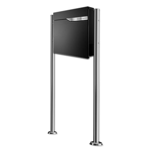 Metzler Standbriefkasten in Tiefschwarz RAL 9005 Ebenhard - Briefkasten inkl. Zeitungsfach - Postkasten mit Namensschild aus Edelstahl - Briefkasten mit Ständer, Größe: 37 x 37 x 10,5 cm von Metzler