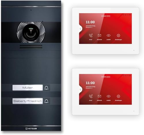 Metzler VDM10 2.0 Video Sprechanlage Komplett Set, mit austauschbarem Namensschild - Anschluss 2-Draht -Türsprechanlage mit HD-Kamera für 2 Familienhaus, Smartphone App, in Anthrazit aus V2A Edelstahl von Metzler