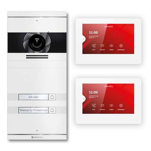 Metzler VDM10 2.0 Video Sprechanlage Komplett Set mit austauschbarem Namensschild - Anschluss 2-Draht - Türsprechanlage mit HD-Kamera und Bildschirm für 2 Familienhaus, in Weiß aus V2A Edelstahl von Metzler