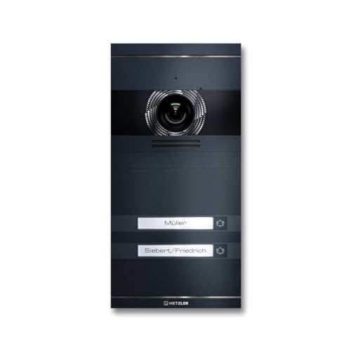 Metzler VDM10 2.0 Video Sprechanlage mit türöffner & austauschbarem Namensschild - Anschluss 2-Draht - Türsprechanlage mit HD-Kamera, für 2 Familienhaus, Smartphone App, in Anthrazit aus V2A Edelstahl von Metzler