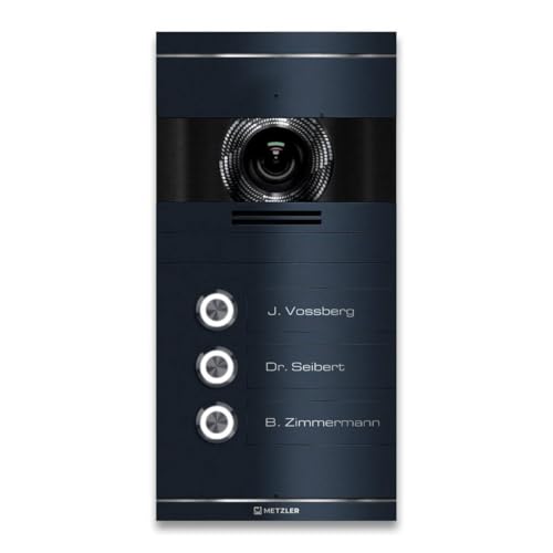 Metzler Video Türsprechanlage 3 Familienhaus | Türklingel mit Kamera FullHD | Opt. 7" Monitor | Smartphone App | Mit Anschluss für Türöffner | Anschluss: 2-Draht IP | Anthrazit | VDM10 2.0 Colson von Metzler