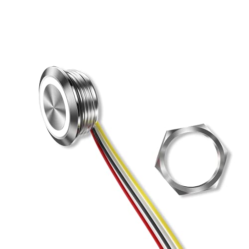 Metzler ultraflacher Edelstahl Drucktaster rostfrei IP67 - Einbau Durchmesser Ø 19 mm - Tastend - LED Weiß von Metzler