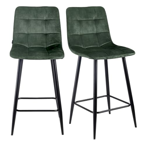 Meubletmoi 2 Barstühle, gepolstert, Sitzfläche, Höhe 75 cm, aus grünem Velours, mit Fußkreuz und Fußstütze aus Metall, Schwarz – NAMI 2 Meubletmoi 2 Barstühle, gepolstert, Sitzfläche, Höhe 75 cm, aus grünem Velours, mit Fußkreuz und Fußstütze aus Metall, Schwarz – NAMI 2 von Meubletmoi
