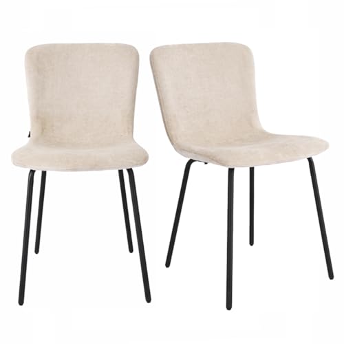 Meubletmoi 2 Essstühle, weicher Stoff, Chenille, Beige, mit schwarzen Metallbeinen, moderne Eleganz, Astrid Meubletmoi 2 Essstühle, weicher Stoff, Chenille, Beige, mit schwarzen Metallbeinen, moderne Eleganz, Astrid von Meubletmoi