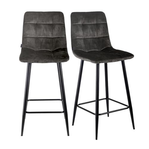 Meubletmoi Barhocker NAMI 2, gepolstert, Velours, Grau, Anthrazit, mit Fußstütze und Fußstütze aus schwarzem Metall, moderne Eleganz, 2 Stück von Meubletmoi