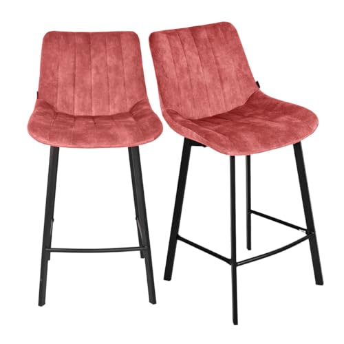 Meubletmoi Barhocker aus Samt, Rosa, gepolstert und gepolstert, mit Fußkreuz aus schwarzem Metall, modernes und industrielles Design, Nany 2, 2 Stück von Meubletmoi