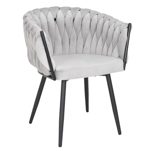 Meubletmoi Bowi 2 Sessel, abgerundet, aus geflochtenem Samt, weich, gesteppt, mit Armlehnen, hellgrau und Metallbeinen, mattschwarz, Ambiente Chic und Retro von Meubletmoi