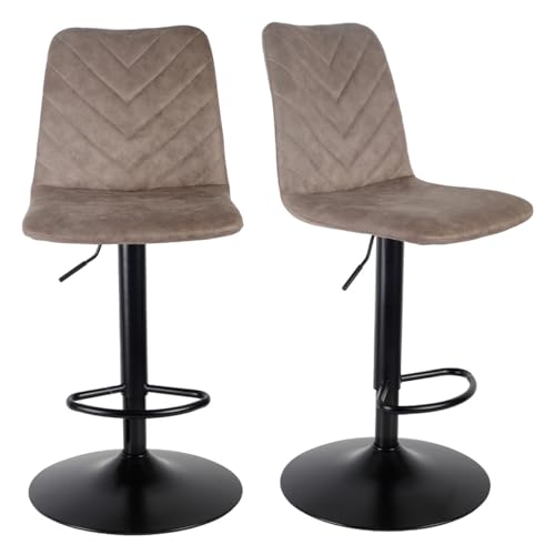 Meubletmoi COBY 2 Barhocker, gepolstert, aus Mikrofaser, Taupe, mit Fuß aus schwarzem Metall, höhenverstellbar, 2 Stück von Meubletmoi