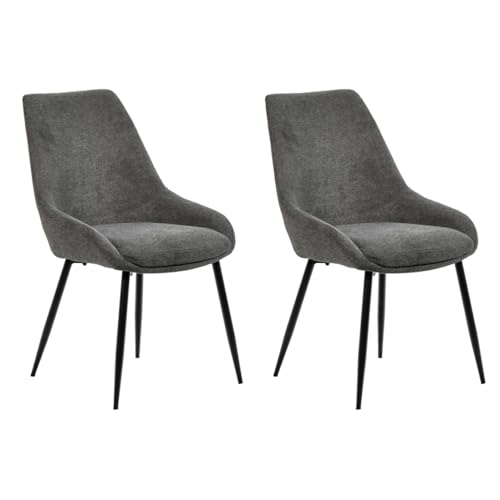 Meubletmoi Jazzy 2 bequeme Stühle aus Stoff, Grau / Anthrazit meliert, mit gepolsterter Sitzfläche und 4 schmalen Beinen aus schwarzem Metall, moderner Stil, 2 Stück von Meubletmoi