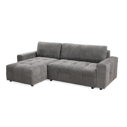 Meubletmoi Joane Ecksofa, links, wendbar, 3-Sitzer, L. 248 cm, gepolstert, aus weichem Stoff, grau, ausklappbar, mit Kissen und integrierter Truhe, moderne Originalität Meubletmoi Joane Ecksofa, links, wendbar, 3-Sitzer, L. 248 cm, gepolstert, aus weichem Stoff, grau, ausklappbar, mit Kissen und integrierter Truhe, moderne Originalität von Meubletmoi