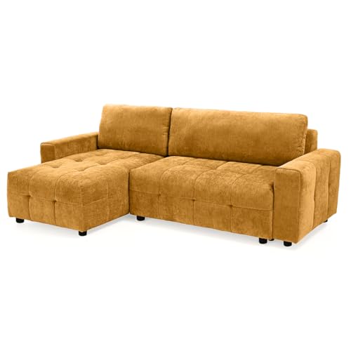 Meubletmoi Joane Ecksofa, links, wendbar, 3-Sitzer, L. 248 cm, gepolstert, aus weichem Stoff, senfgelb, ausklappbar, mit Kissen und integrierter Truhe, moderne Originalität Meubletmoi Joane Ecksofa, links, wendbar, 3-Sitzer, L. 248 cm, gepolstert, aus weichem Stoff, senfgelb, ausklappbar, mit Kissen und integrierter Truhe, moderne Originalität von Meubletmoi
