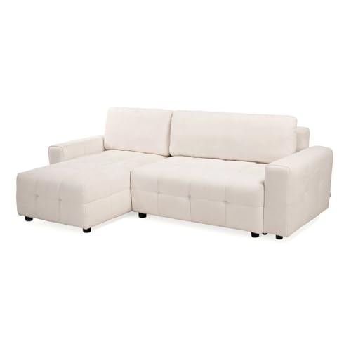 Meubletmoi Joane Ecksofa, links, wendbar, 3-Sitzer, Länge: 248 cm, gepolstert, aus weichem Stoff, Beige / Ecru, ausklappbar, mit Kissen und integrierter Truhe, moderne Originalität Meubletmoi Joane Ecksofa, links, wendbar, 3-Sitzer, Länge: 248 cm, gepolstert, aus weichem Stoff, Beige / Ecru, ausklappbar, mit Kissen und integrierter Truhe, moderne Originalität von Meubletmoi