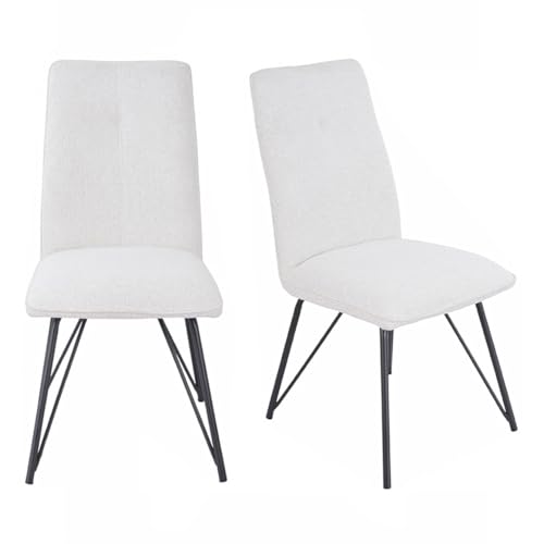 Meubletmoi Lucas Essstühle, aus weichem Stoff, meliert, hellgrau, mit kabelgebundenem Fußkreuz, aus schwarzem Metall, modernes Design, 2 Stück Meubletmoi Lucas Essstühle, aus weichem Stoff, meliert, hellgrau, mit kabelgebundenem Fußkreuz, aus schwarzem Metall, modernes Design, 2 Stück von Meubletmoi