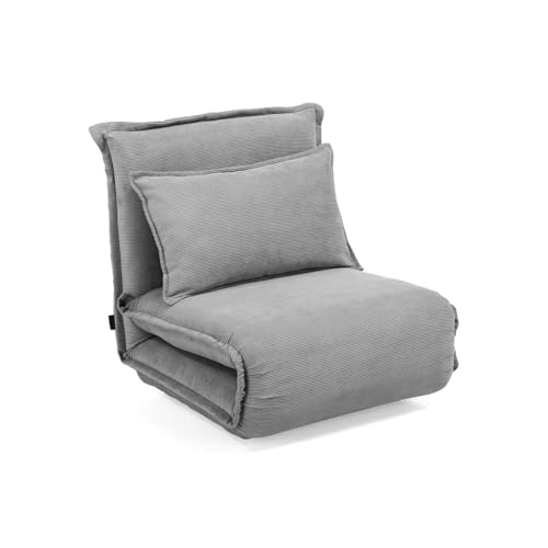 Meubletmoi Sessel, ausklappbar, 1-Sitzer, Cord, grau, mit abnehmbarer Rückenlehne und 1 Kissen – moderne Atmosphäre und Komfort – Gracie von Meubletmoi